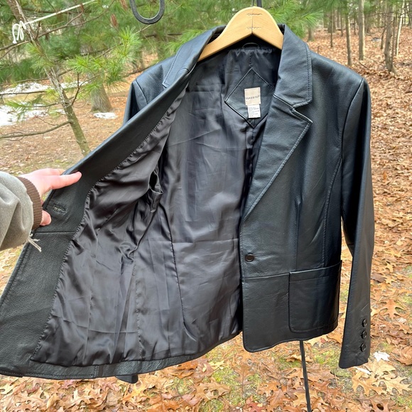 90s Massini Black Genuine Leather Single Button Blazer Jacket Size L - Picture 2 of 16